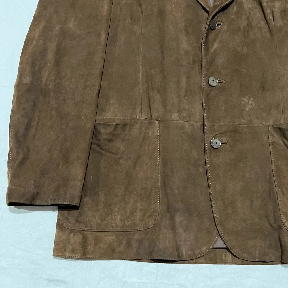 Moreschi Mens Brown Suede Single Breasted Notched Blazer Jacket Coat Spain 52
